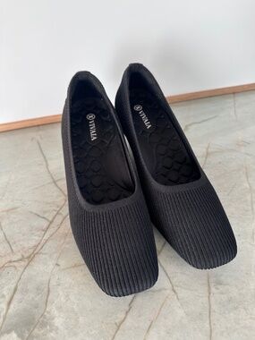 VIVAIA Margot Wedge Pro Black Knit Square Toe Shoes Comfort Size 40 US 9